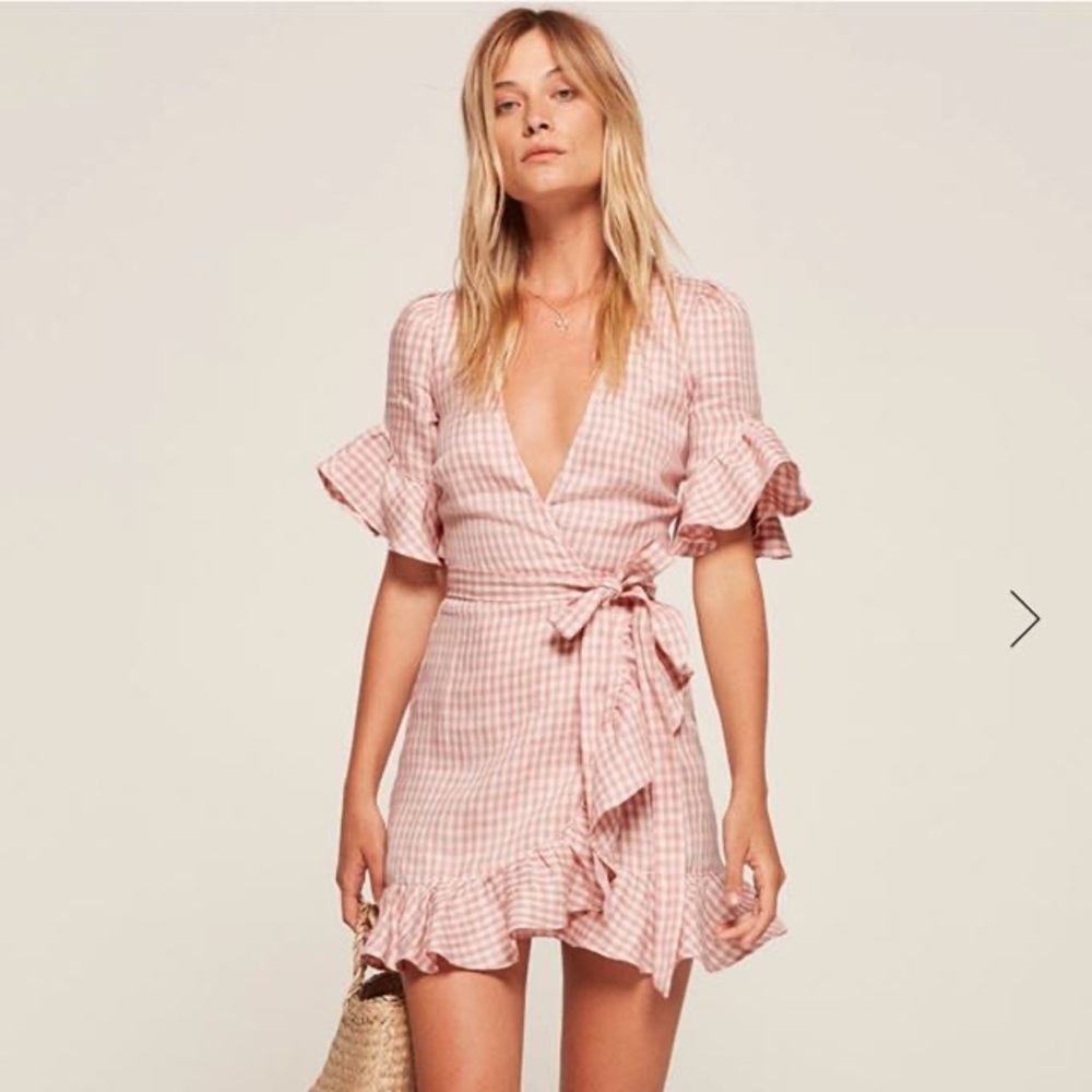 {reformation} linen ruffle wrap dress - Picture 7 of 7
